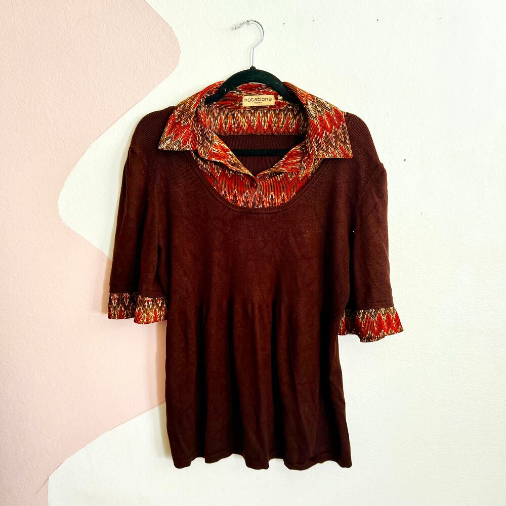 Vintage Brown Babydoll Top Retro 90s Y2K Flowy Boho‎ Earthy 1X
